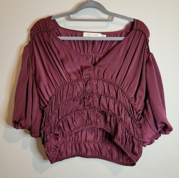 Bishop +Young by Anthro Maya blouse maroon cropped festival event top Size Large - Picture 5 of 10